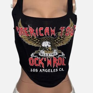 Black American Tour Graphic Corset Top, Perfect For Concerts!!